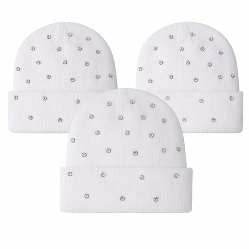 Rhinestone White Beanie