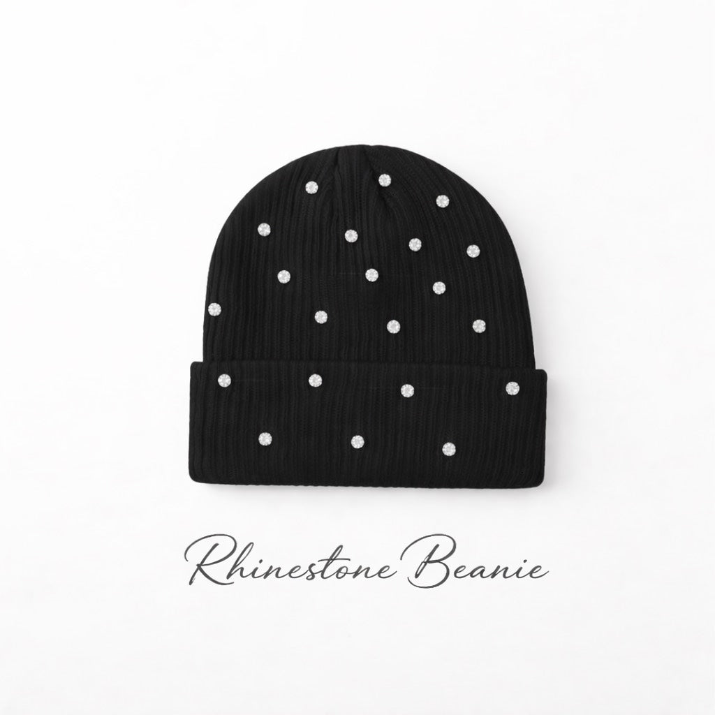 Rhinestone Black Beanie