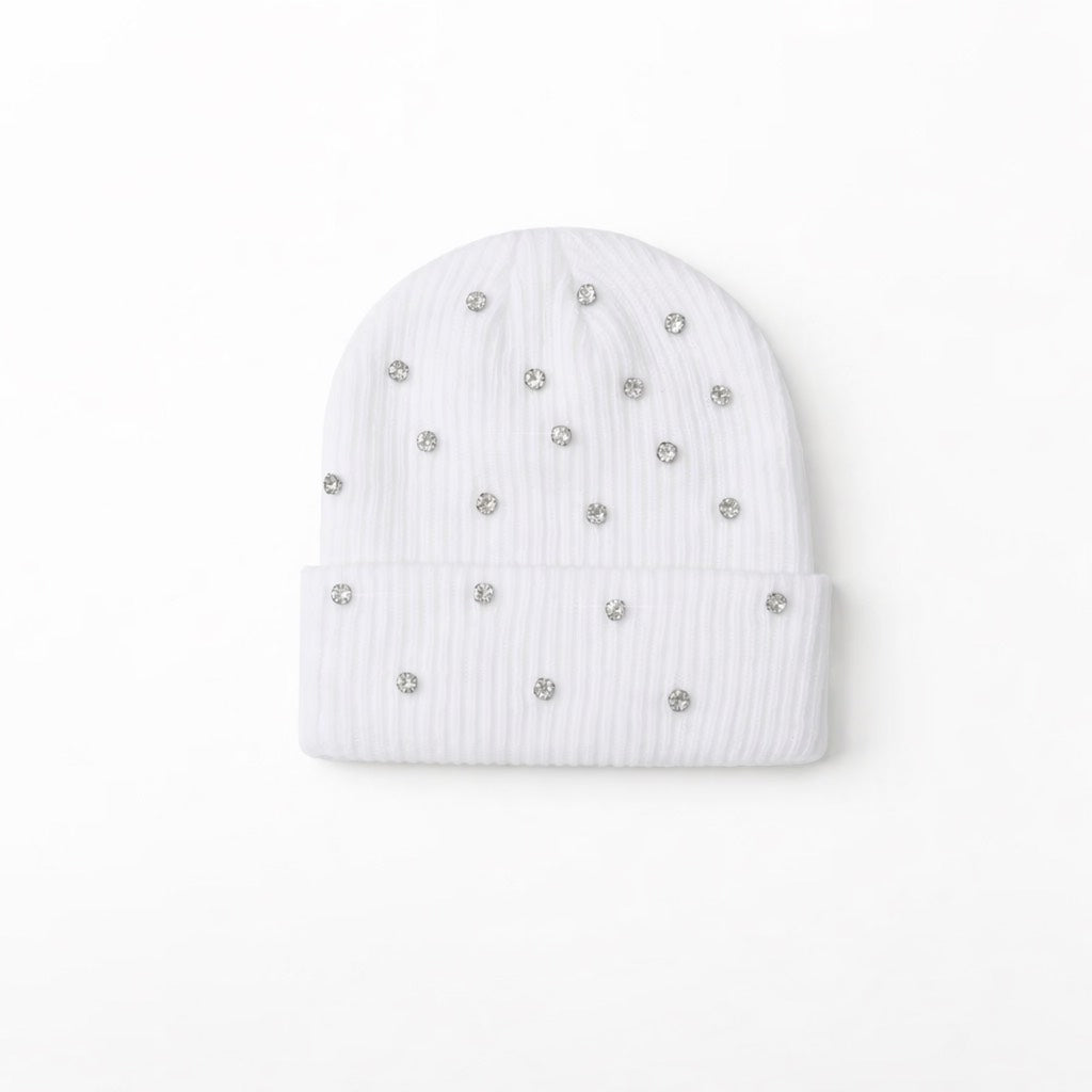 Rhinestone White Beanie