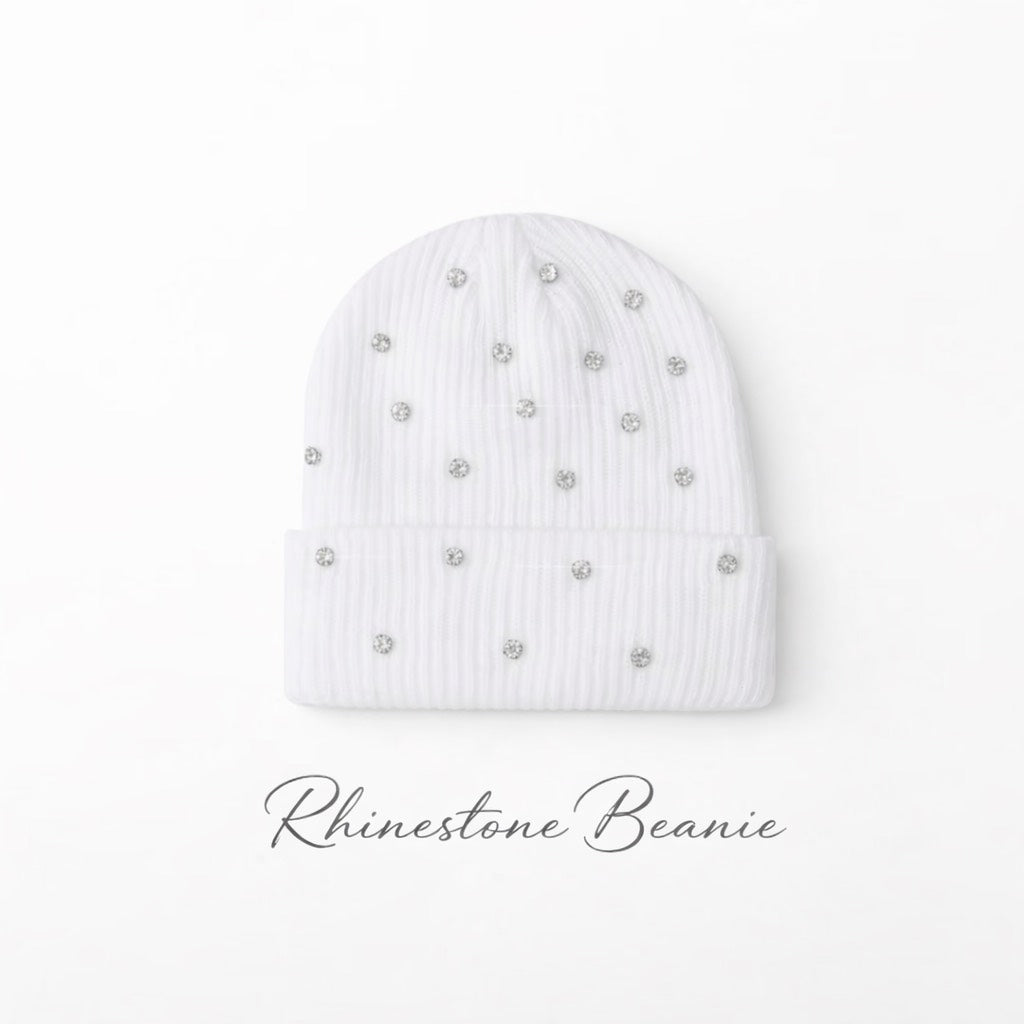 Rhinestone White Beanie